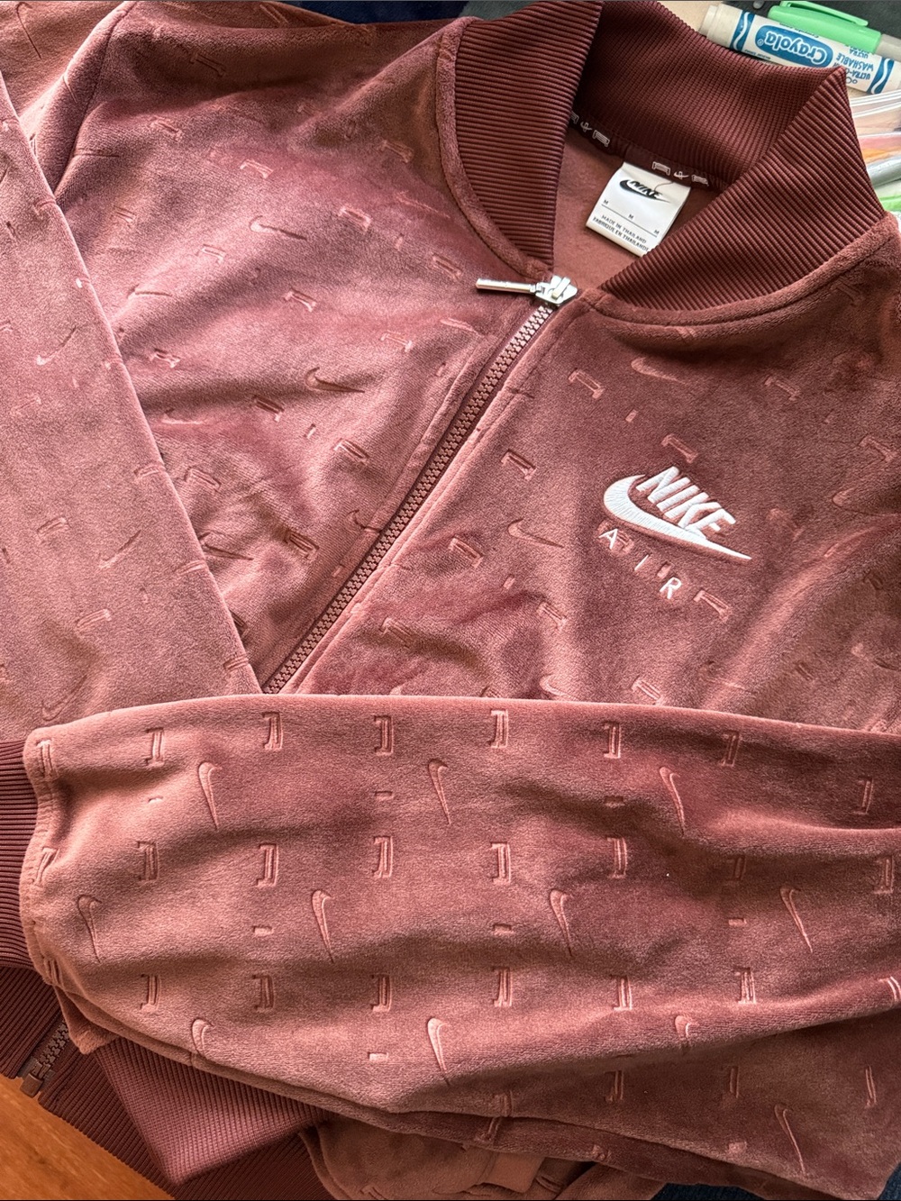 NIKE WOMENS AIR FULL-ZIP VELOUR JACKET DD5449-273 BRONZE ECLIPSE SZ M